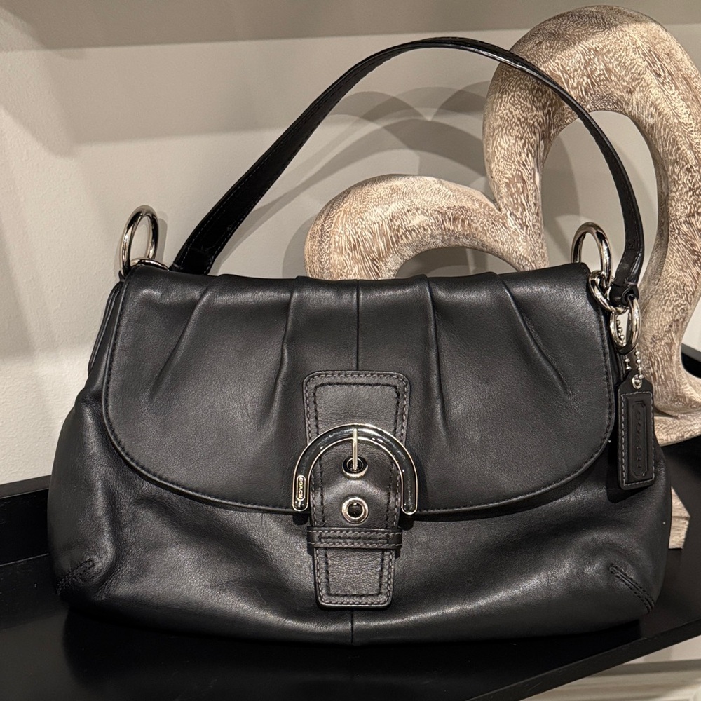 Coach Black Leather Shoulder Bag with Silver Hardware